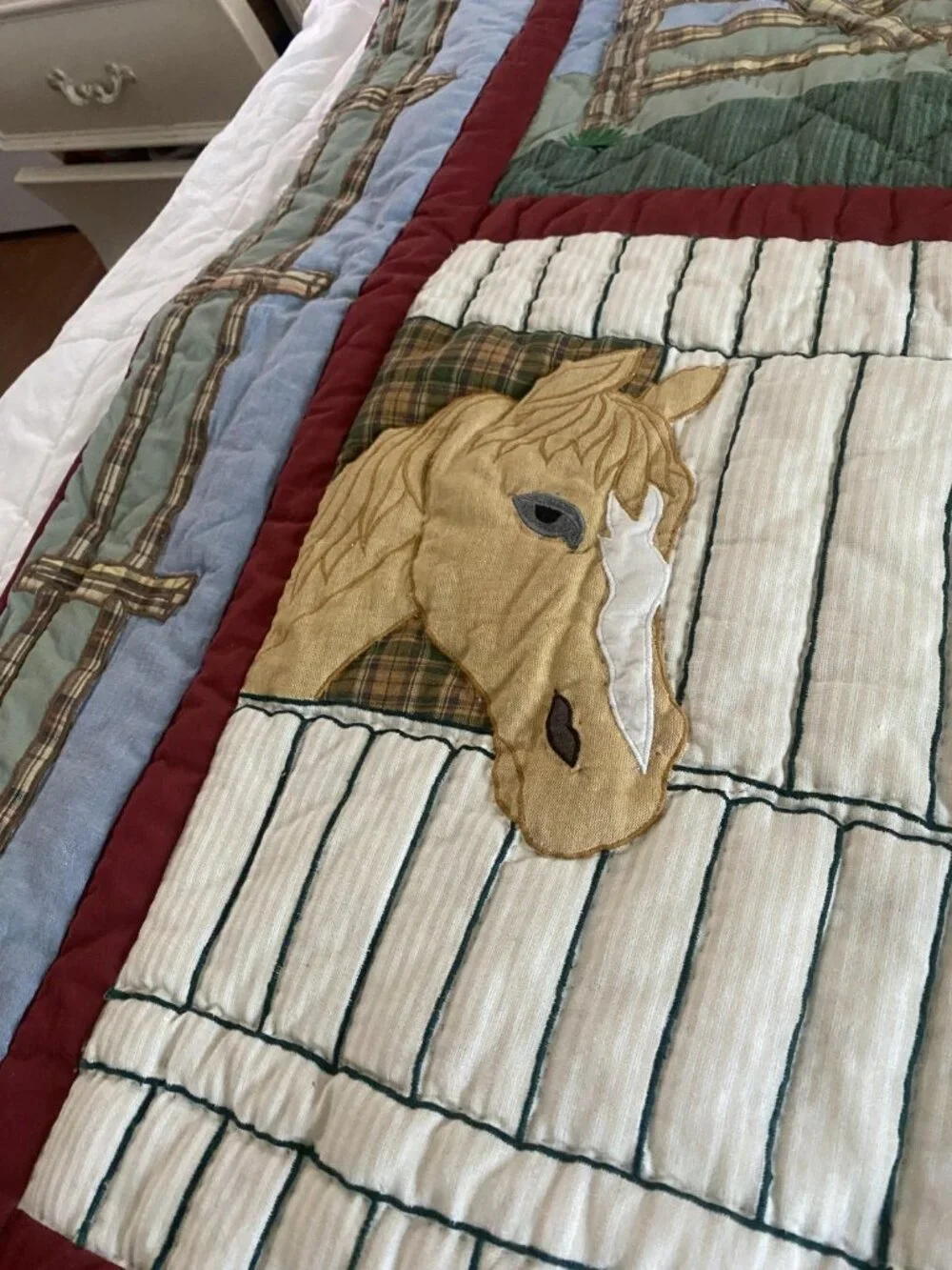 Patch Magic Quilt Twin Horses Western Scene Cotton Applique Country Bedding